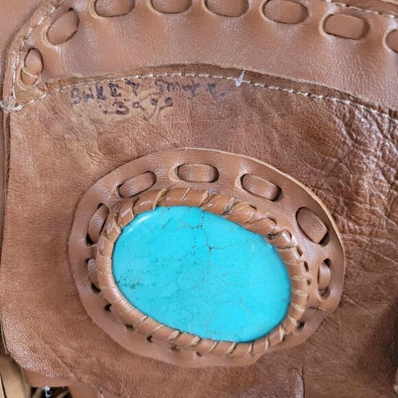 Handmade leather and cow hide bag with Turquoise stone, made by Sweet Smoke Bags - Picture 7 of 15